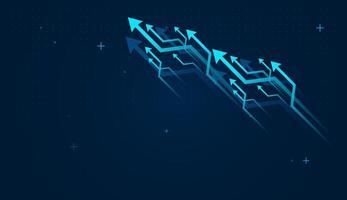 The glowing arrows emphasize a futuristic and high-tech atmosphere illustration. A set of Trend Arrow Up Stock Illustrations on dark blue background design vector