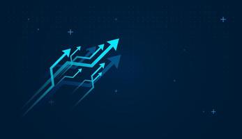 A set of Trend Arrow Up Stock Illustrations on dark blue background design, and the glowing arrows emphasize a futuristic and high-tech atmosphere illustration vector