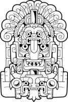 aztec head ethnic pattern, coloring book outline illustration vector