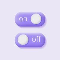 3d on and off toggle button. Purple slide bar icon. Unlock and lock. Software user interface. vector