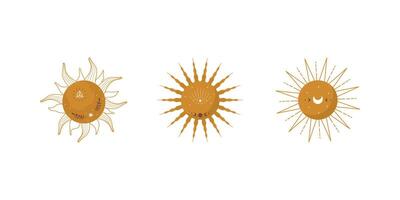 Set of abstract aesthetic suns. Scandinavian design for wallpaper and home decor. Contemporary geometric element. Modern illustration in flat style vector