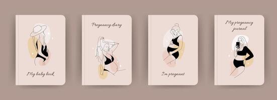 Cover page notebook collection. Templates with abstract pregnant women in one line style. Perfect for diary, books, magazines, journals, catalogs, planners and flyers. layouts vector