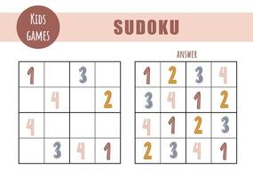 Sudoku for kids. Children activity sheet. Puzzle game with boho numbers. Education and leisure concept. illustration in flat cartoon style vector