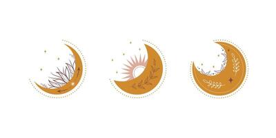 Set of abstract aesthetic moons. Scandinavian design for wallpaper and home decor. Contemporary geometric element. Modern illustration in flat style vector