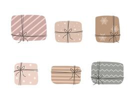 Set of eco gift box. isolated on white background. Collection of natural craft paper package in pastel colors. illustration in flat style. Save the planet vector