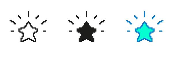 Shining Star Pixelated Icon Set. Pixel Art Symbol of a Glowing Star. Achievement and Excellence, Brilliance and Recognition. Isolated Illustration vector