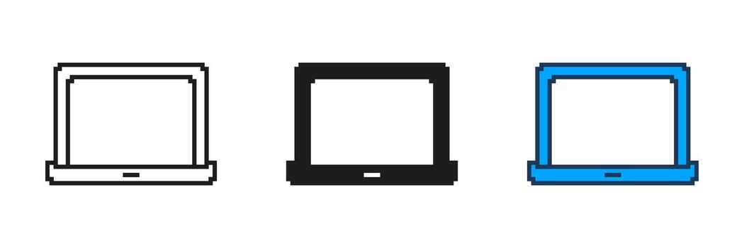 Laptop Pixelated Icon Set. Pixel Art of a Portable Computer for Work and Technology. Isolated Illustration vector