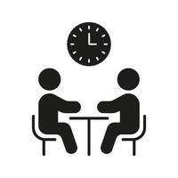 Two People Meeting With Clock Solid Icon. Business Meeting, Appointment Scheduling, And Time Management Silhouette Symbol. Professional Interaction. Isolated Illustration vector