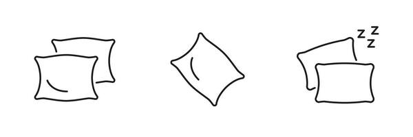 Pillow And Sleep Icon Set. Rest, Comfort, And Relaxation Outline Symbol Collection. Sleep Quality And Bedroom Essentials. Editable Stroke. Isolated Illustration vector