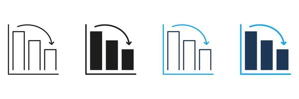 Bar Chart Decline Line And Solid Icon Set. Financial Loss, Economic Downturn, And Business Performance Decrease Symbol Collection. Data Analysis And Market Trends. Isolated Illustration vector