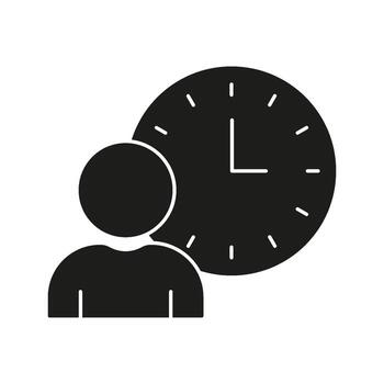 persona con reloj sólido icono. hora gestión, Planificación, y productividad silueta símbolo. eficiente planificación y tarea organización. aislado ilustración vector