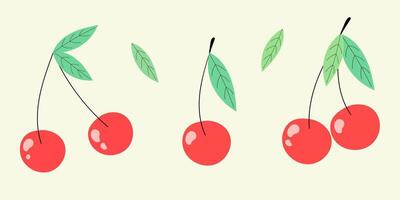 Hand-drawn illustration. Colorful set of cherries. vector