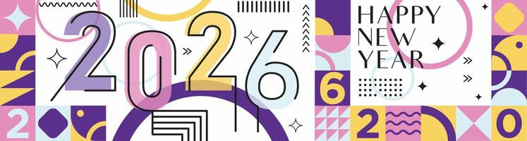 Stylish Happy New Year 2026 Greeting Card Design with Modern Abstract Art vector