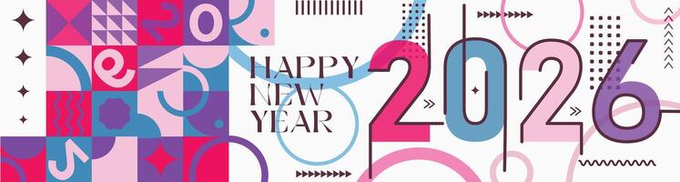 2026 New Year Celebration with Colorful Geometric and Abstract Patterns vector