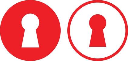 Red key hole icon set in two styles . Lock icon . Keyhole icon vector