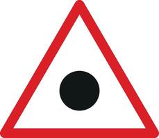 Blind spot warning sign isolated on white background . Black dot in red triangle icon . illustration vector