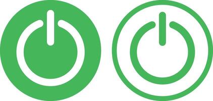 Green power on button icon . Green power button icon set in two styles . illustration vector