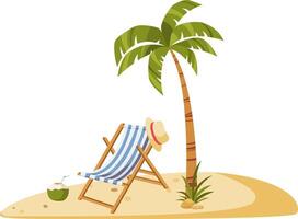 Beach chair and palm tree illustration vector
