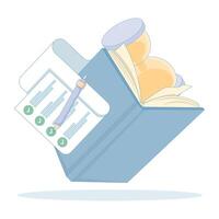 flat illustration Exam preparation concept, school exam, Exam preparation featuring checklist, questionnaire form, education, study plan, goals, answering questions, and education. vector