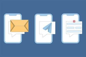 flat illustration Message reminder. Chat notification. Set of smart phones with notification. Clipping path included. flat design illustration on background. vector