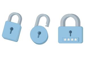 illustration of key icon and password symbol. There are padlocks in locked and unlocked state. Combined password. flat design illustration on background. vector