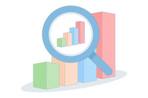 business growth, data analysis. data visualization. financial analysis, bar chart, uptrend, magnifying glass, data visualization. magnifying glass with bar chart. vector