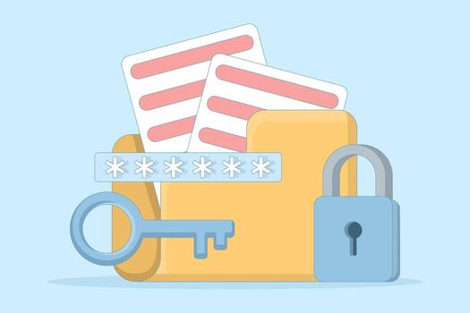 folder illustration with padlock and password modern secure personal folder, file lock confidential information data storage. data security concept. minimal style illustration. vector