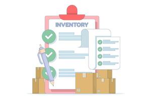 illustration Clipboard and checklist ensure proper stock levels and efficient warehouse organization, warehouse management of incoming and outgoing goods. vector