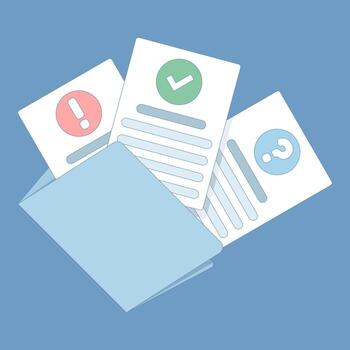 document concept. Important document with question mark, document paper file collaboration review, flat graphic, question mark and exclamation mark, text content writing. flat design illustration. vector