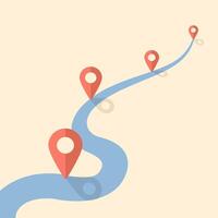 illustration about Starting from road and path with marker. Blue road in desert with bright sun and gps pin on route. business project milestone road. Can be a symbol of route in business. vector