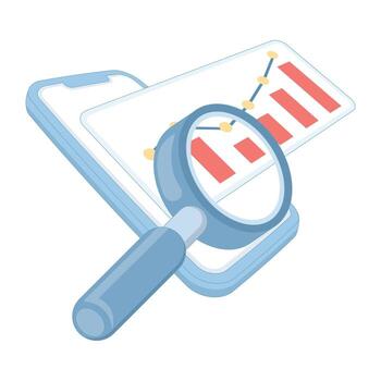 concepto de inversión perspectiva análisis, negocio desarrollo análisis, aumentador vaso, visita gráficos y cartas documento datos análisis, financiero gráfico reporte para negocio. vector