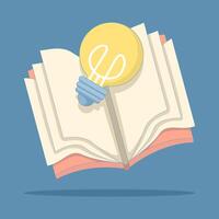 illustration of reading book to generate ideas, open book with idea light bulb. Education icon concept. Cartoon icon illustration of book with light bulb. vector
