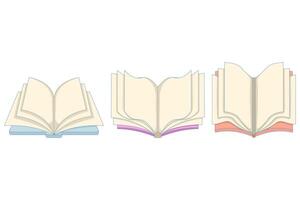 Open Book Concept. Set of open books. Colorful book covers, concept of literature study for higher education. Books for reading. Textbooks. flat set. vector