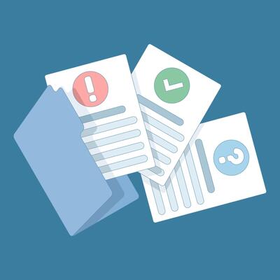 illustration about Important document with question mark, document paper file collaboration, flat graphic, question mark and exclamation mark, text content writing.