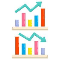 negative or positive dynamic concept. bar chart symbol with green and red arrows indicating up and down movement. Sales trend with arrows pointing up and down. Bar chart with trend. vector