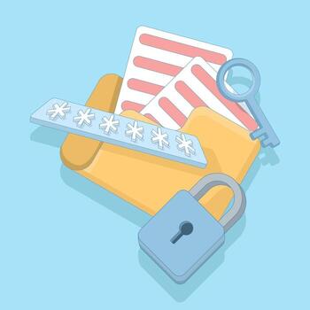 illustration about data security. folder with padlock and password modern secure personal folder, file lock confidential information data storage. vector