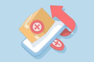 Concept of return delivery. order cancellation, rejected package, or product issue. failed package receipt, Illustration for shipping infographics. Icon and cardboard box. vector