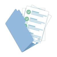 illustration about Contract document. Agreement with signature and approval stamp. Folder and stack of papers. Business stationery documentation. Folder with stamp and text. vector