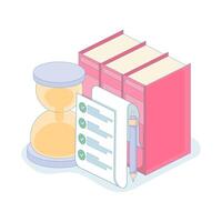 Exam preparation featuring checklist, questionnaire form, education, school exam, time management, study plan, goals, answering questions, and education. flat illustration. vector