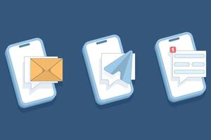 concept Message reminder. Chat notification. Set of smart phones with notification. Clipping path included. flat design illustration on background. vector