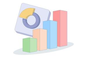 data analysis. data visualization. business growth, financial analysis, bar chart, uptrend, magnifying glass with bar chart. flat design illustration on background. vector