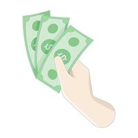 Cash holding concept. Hand holding money to pay or buy a product. Flat graphic style, ideal for financial business use. Hand highlights the importance of the transaction. vector