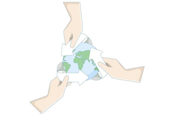 recycling concept, saving the world from climate change or global warming, zero waste living with sustainability elements. Ecology or renewable energy. flat design.