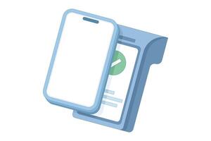Contactless payment concept with payment card. POS terminal for contactless payment. Banking via mobile phone blank screen via terminal. Payment machine. Flat design illustration. vector