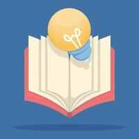 Education icon concept. Cartoon icon illustration of book with light bulb. Education, reading book to generate ideas, open book with idea light bulb. Flat cartoon premium . vector