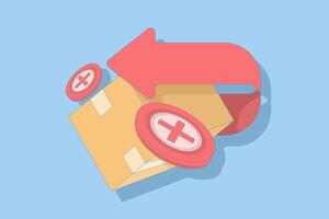 concept of failed package receipt, order cancellation, failed delivery, rejected package, or product issue. Illustration for shipping infographics. Icon and cardboard box. vector