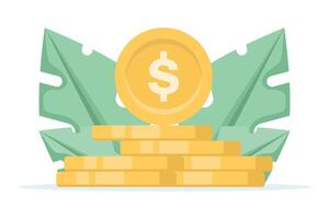 Coins and dollar sign with leaves vector
