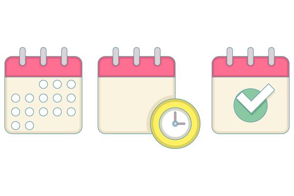 Calendar icon set. Calendar symbol collection. Meeting Deadline Icon. Time Management. Appointment schedule. Time or appointment concept. illustration Flat icon on background.