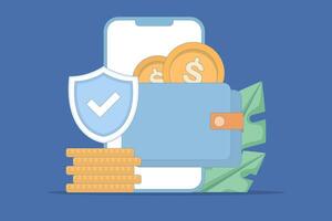 Digital wallet with coins and smartphone vector