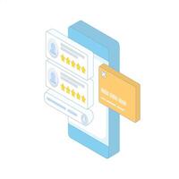 Customer profile analysis concept. Customer reviews on screen, Marketing strategy review, analyzing customer feedback on screen. Data from ratings, reviews and performance graphs. vector